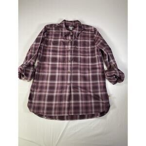 Carhartt Womens Medium 8/10 Purple Fairview Plaid Long Sleeves Button Up Shirt